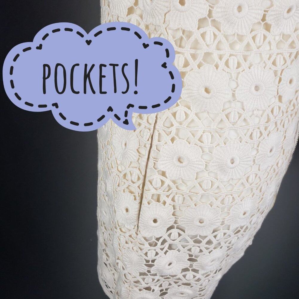 Juicy Couture Lace Dress Women 4 Cream Guipure Cap Sleeve Shift Dress Pockets - Picture 7 of 10